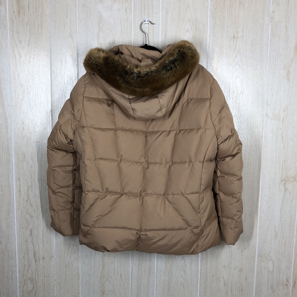 Calvin Klein Tan Down Puffer Faux Fur Hooded Jacket - Picture 3 of 11